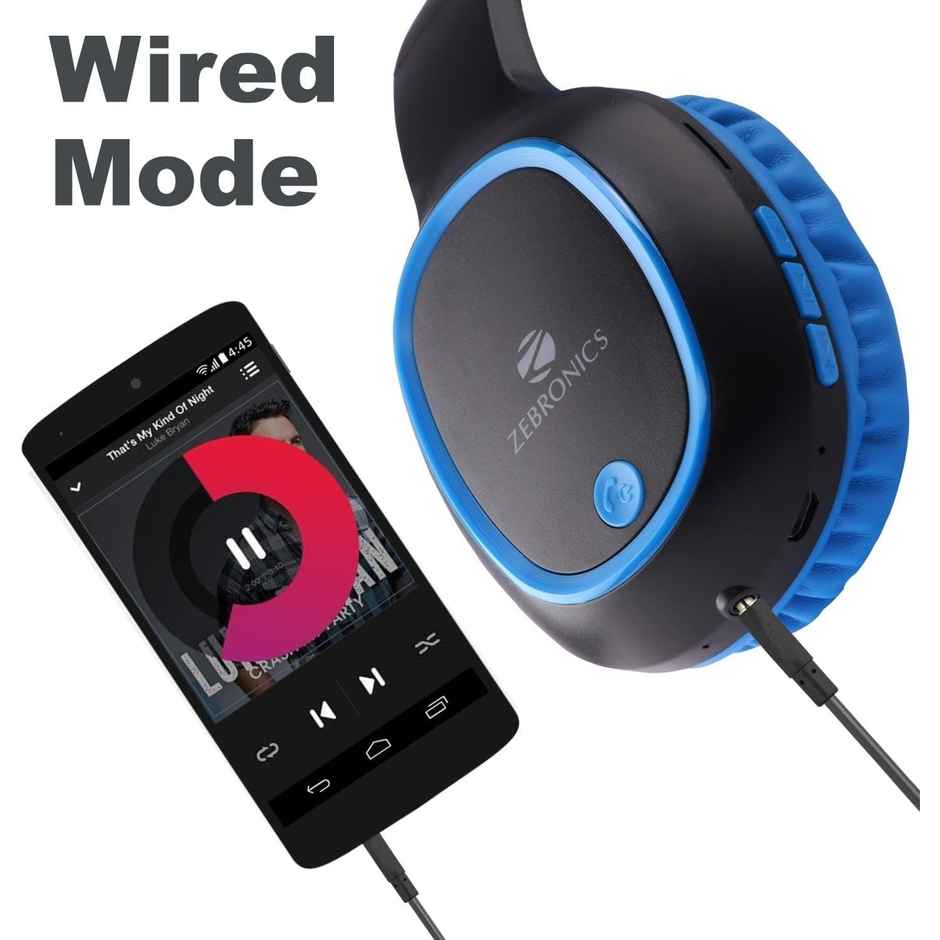 Zebronics Thunder BT 5.3 Headphone, 60H, Gaming Mode, Dual Pairing, ENC, AUX, mSD, Voice Asst(Blue)