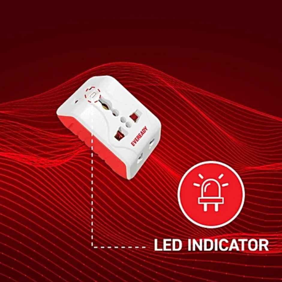 Eveready Everprotect Multi Plug | Fire Retardant Body, 240V, 6A Max, (For Mobile Charging, small appliances) - Red & White