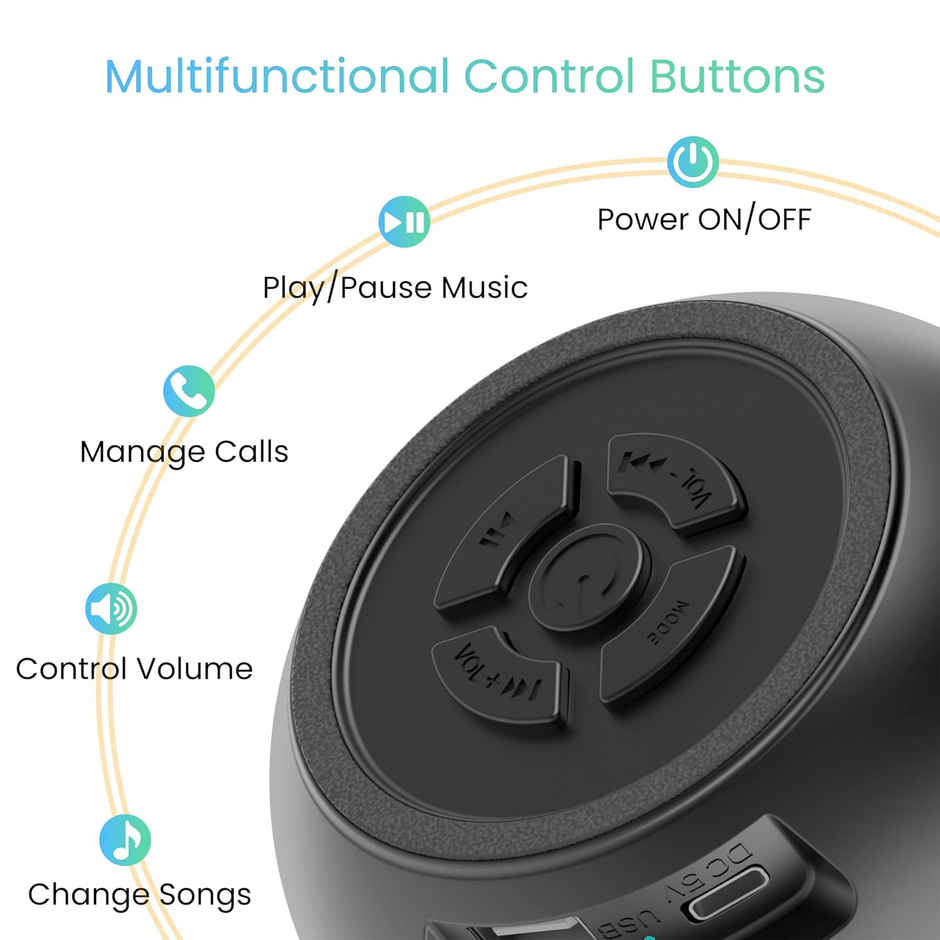 Ambrane 5W Wireless Bluetooth Mini Speaker with 44Hrs Playtime, Immersive Sound, 52mm Driver, Twin Pairing, Integrated Music & Call Control, Built in Mic, IPX4 Water Resistance - Black