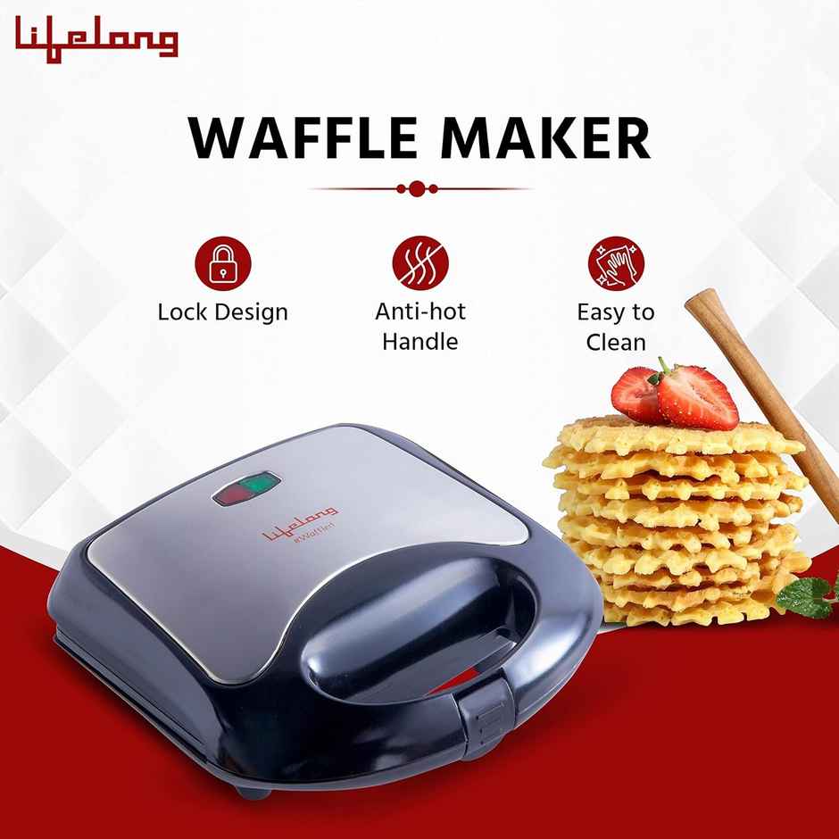 Lifelong Belgian Waffle & Sandwich Maker (Black, 750W)
