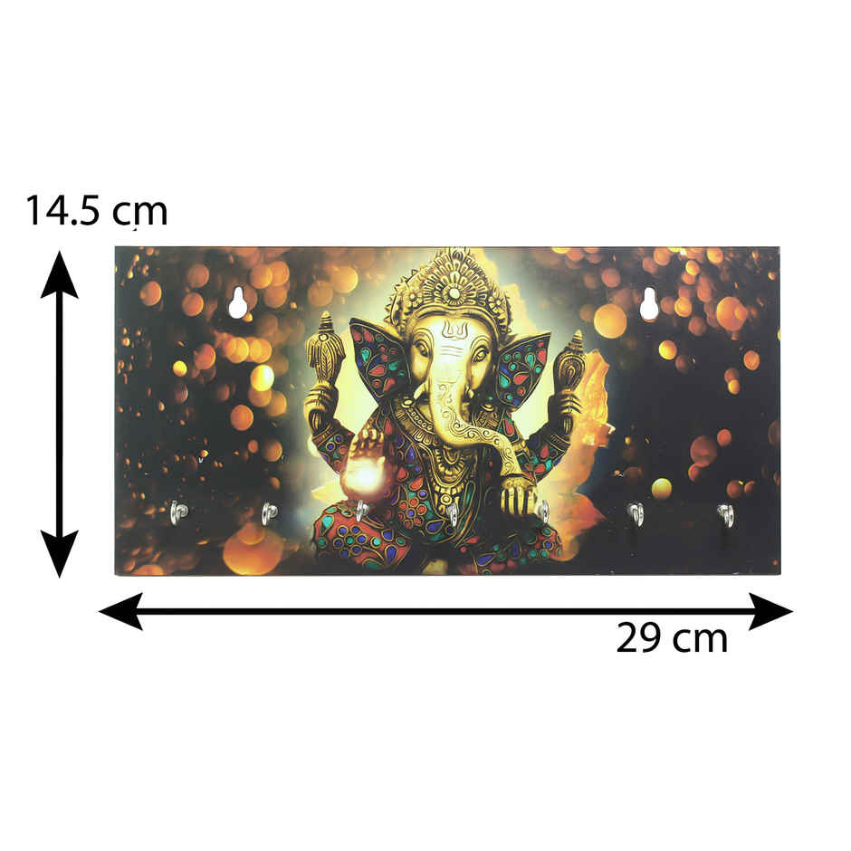 eCraftIndia Lord Ganesha Theme Wooden Key Holder With 7 Key Hooks For Wall