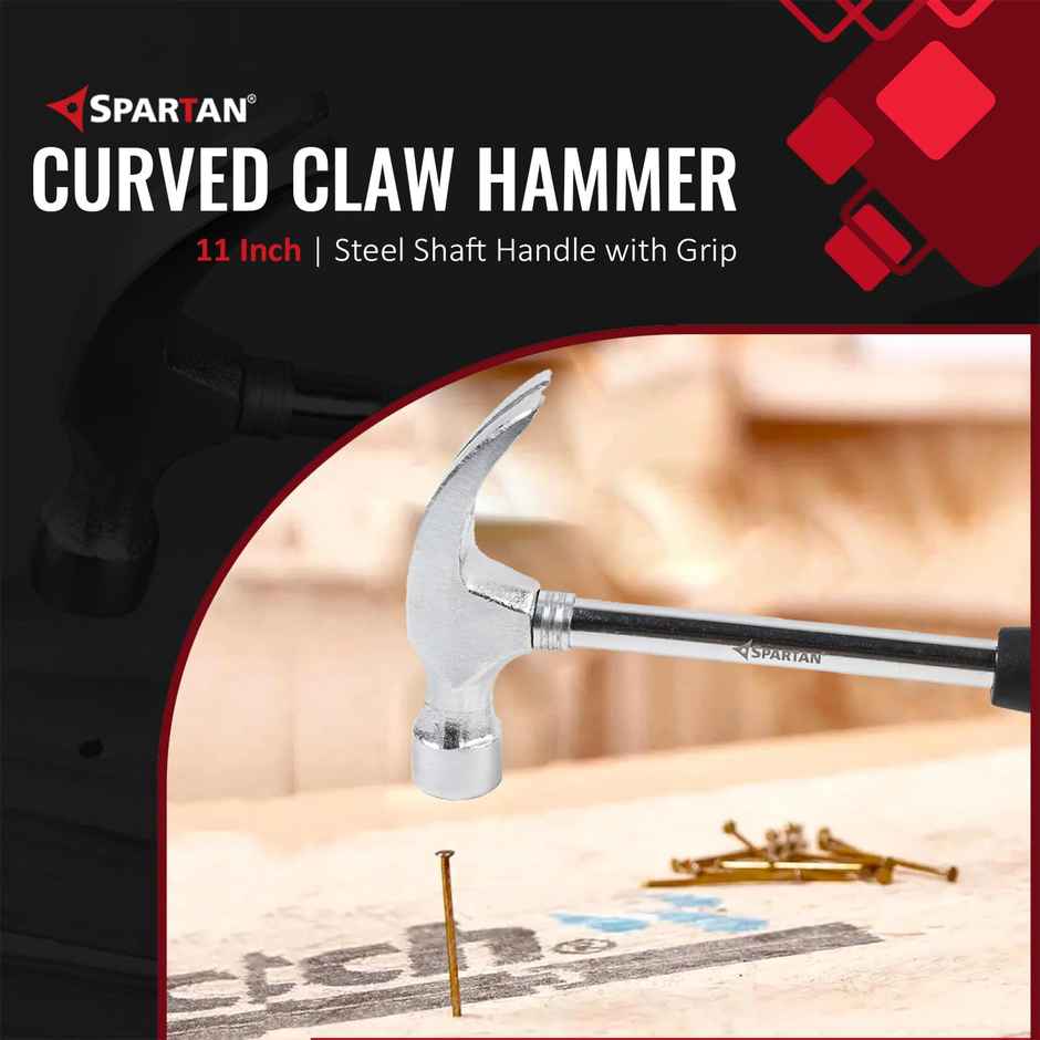 Spartan Curved Claw Hammer | Heavy Duty Steel Head | Rubber Grip