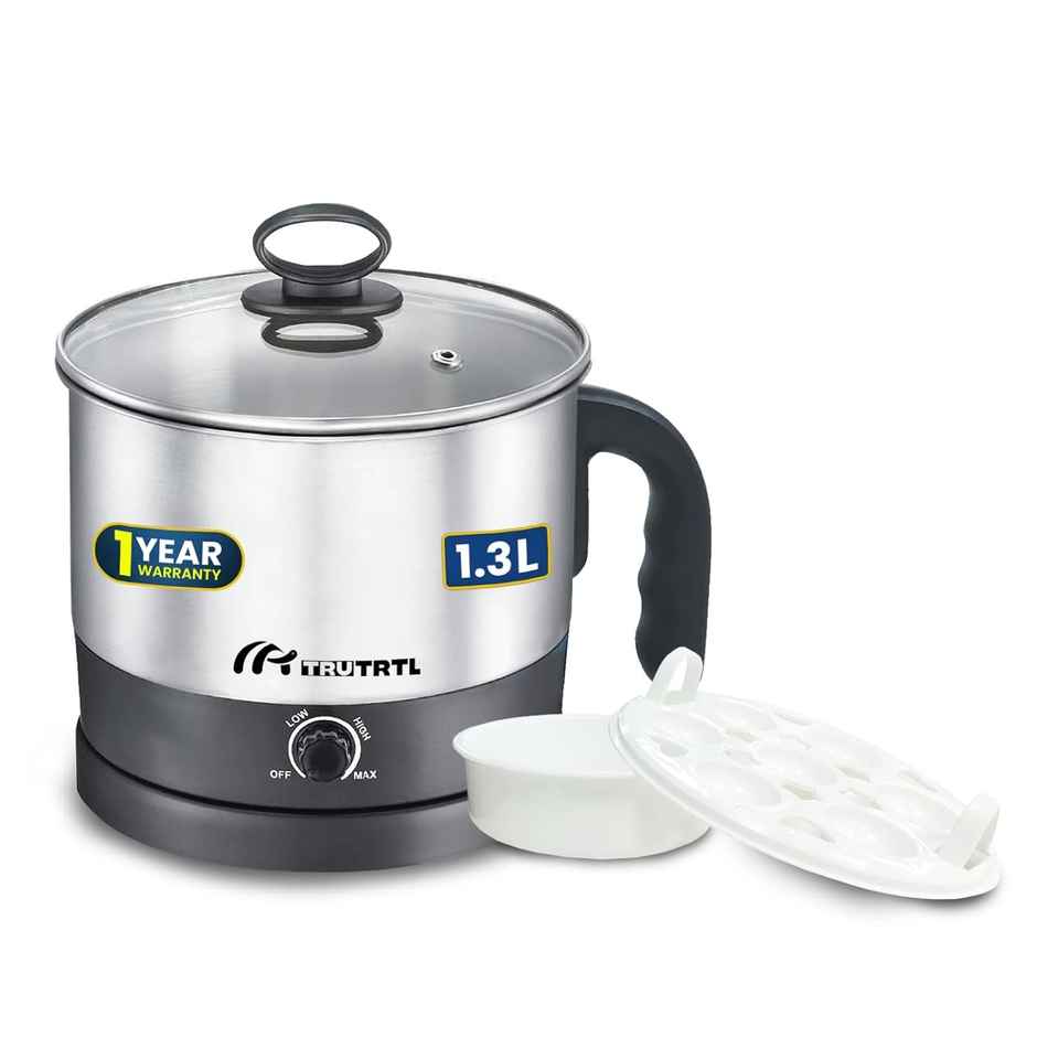 truTRTL Multipurpose 1.3 Litre Electric Kettle, 600W with Temperature control Knob, Rustproof Stainless Steel - Silver