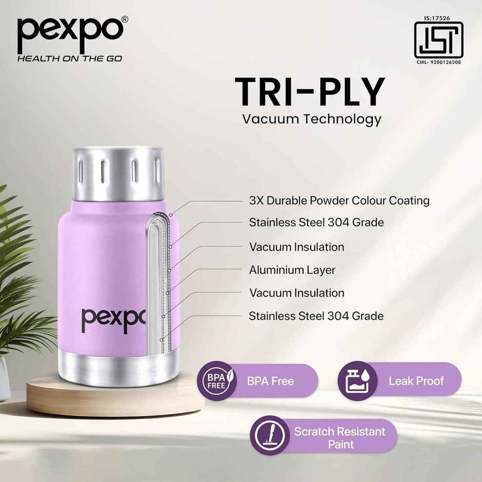 Pexpo Cameo Hot & Cold Stainless Steel Water Bottle | 160 ml | Orchid Purple