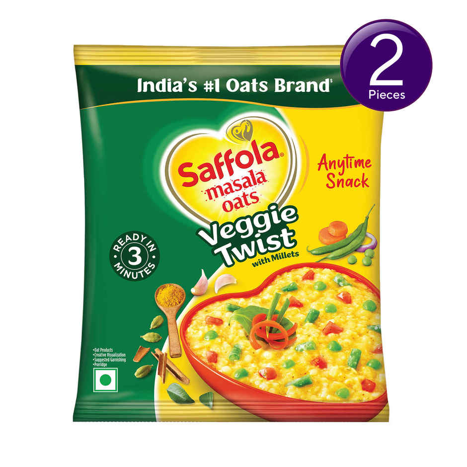 Saffola Masala Oats | Veggie Twist | Anytime Snack | Ready in 3 mins | Millets Goodness Combo