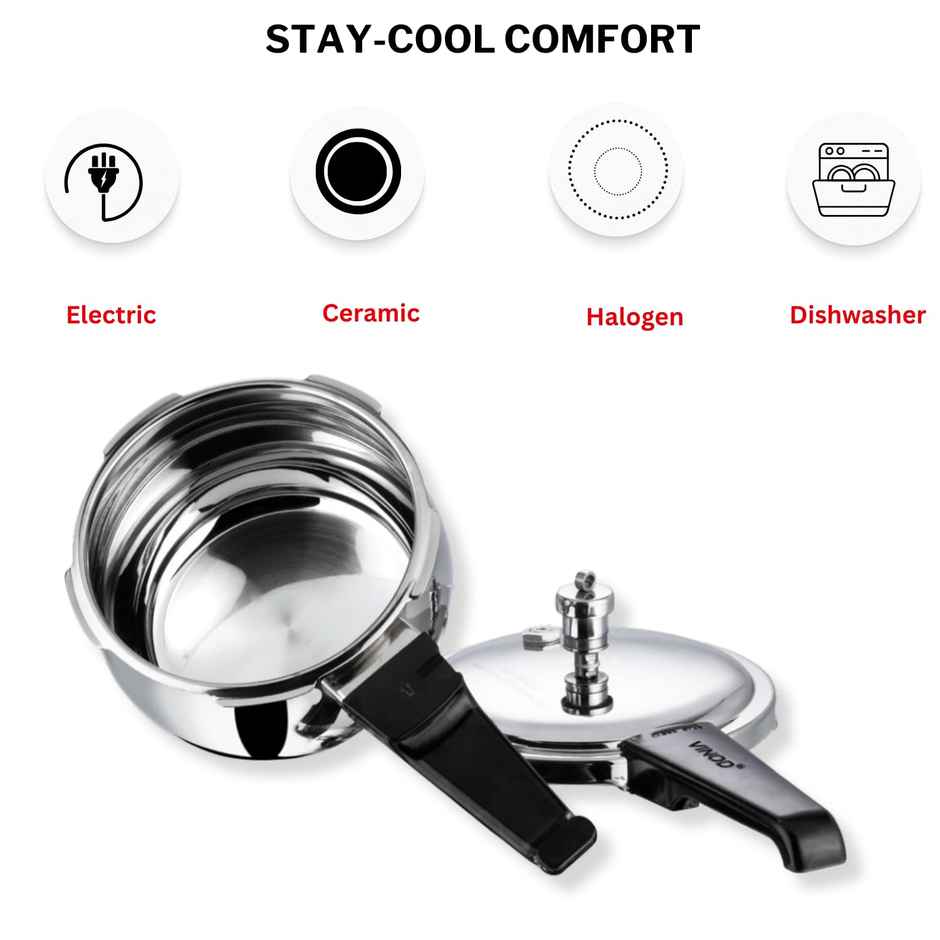 Vinod 18/8 Stainless Steel Splendid Plus Pressure Cooker - 1.5 Litres With Extra Glass Lid