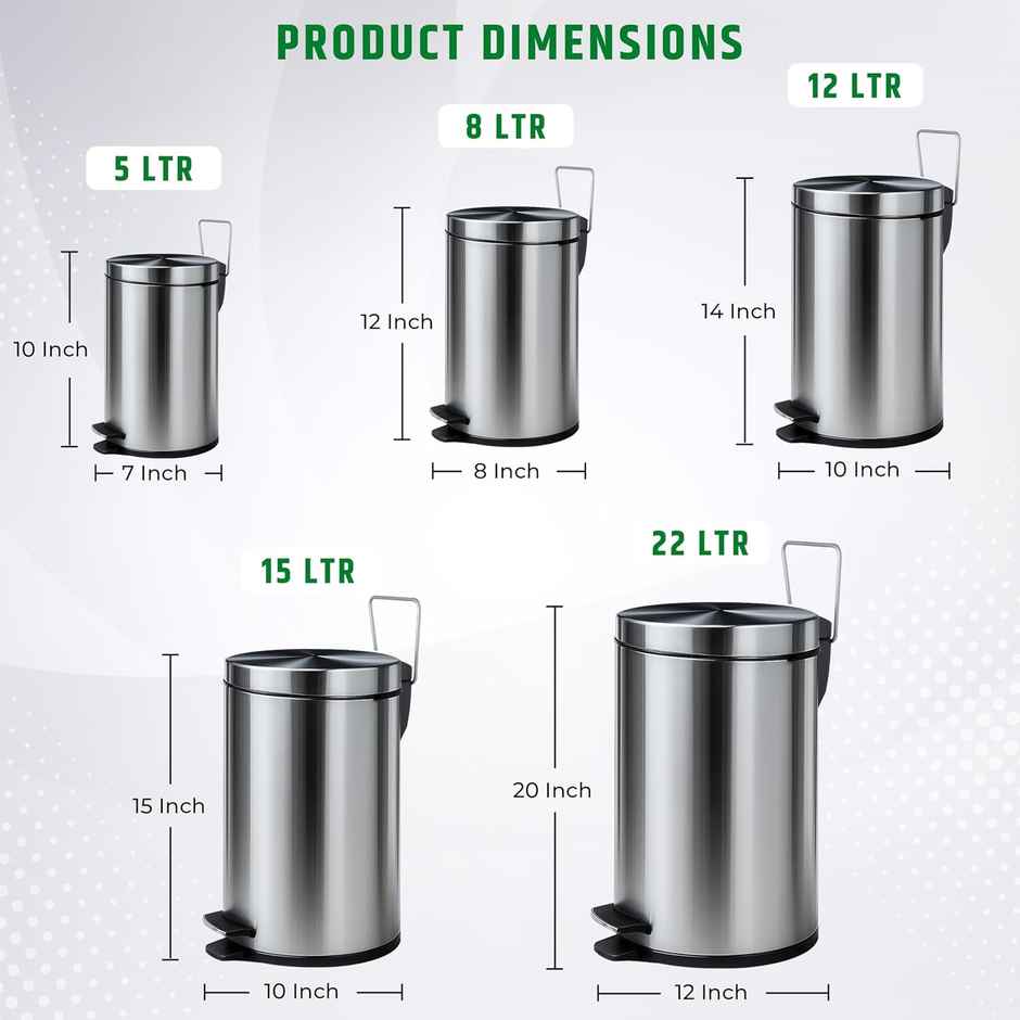 Robustt Stainless Steel Dustbin - 8 L | Silver