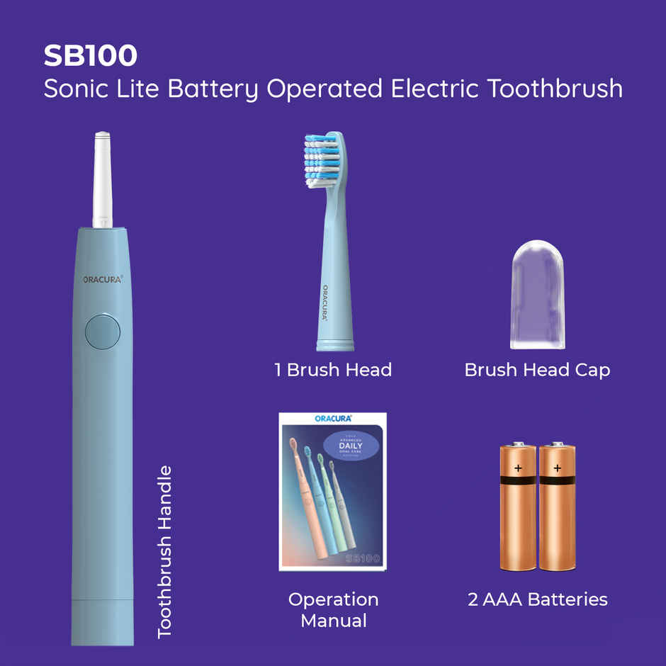 Oracura Sb100 Sonic Lite Battery Operated Electric Toothbrush Blue