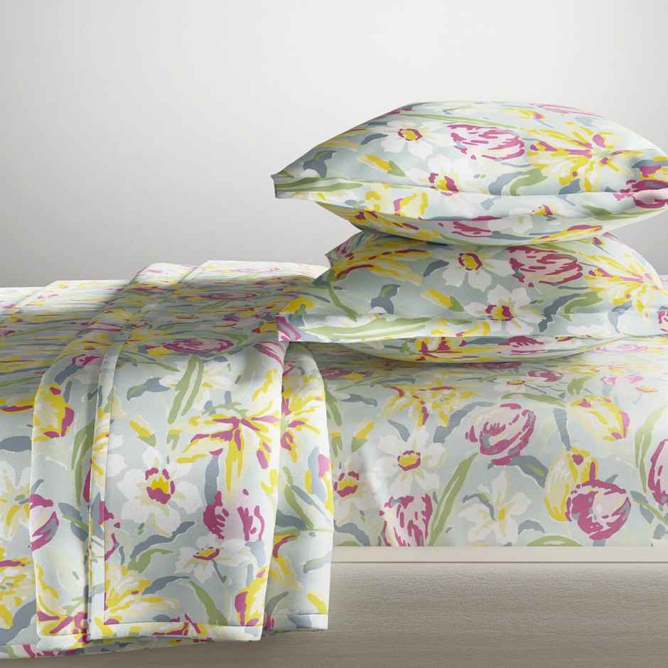 Haus & Kinder Tulip Meadow Double Size Bedsheet - 100% Cotton | 250 x 225 cm