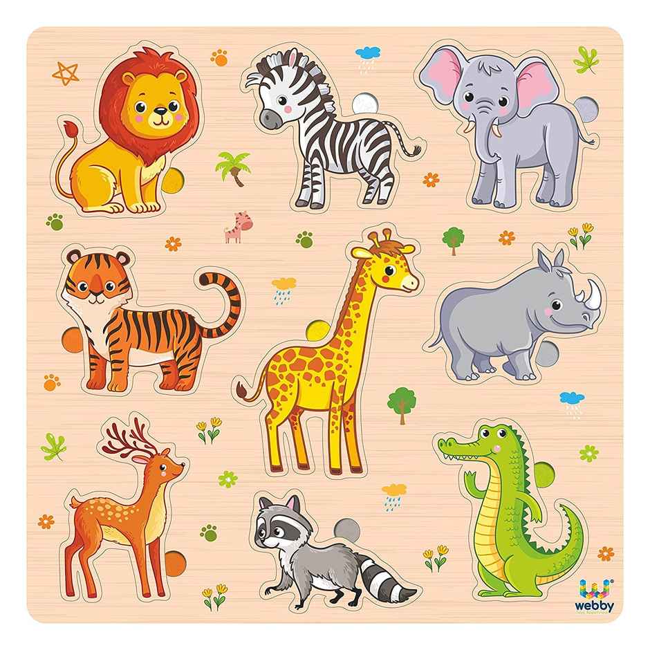 Webby Wooden Animals Montessori Educational Pre-School Puzzle Board Toy for Kids