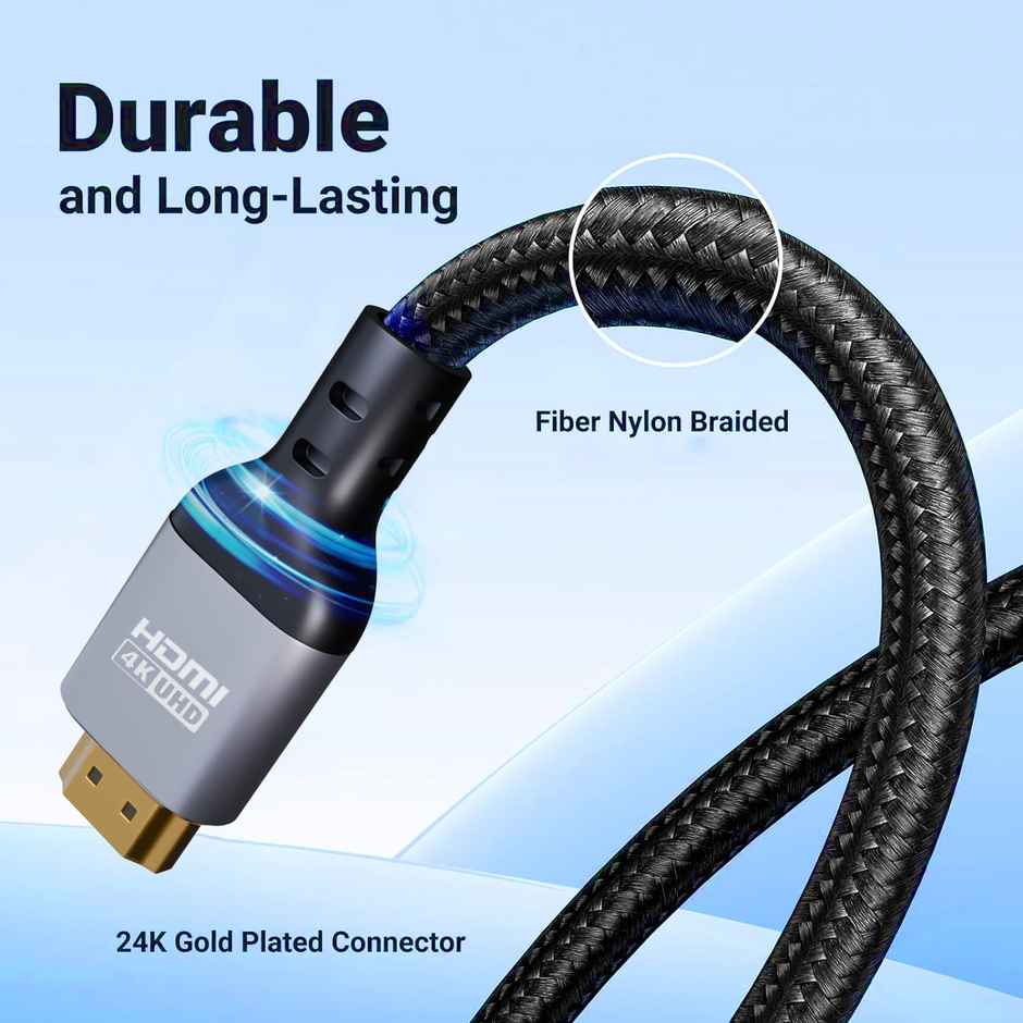 Bestor 4K HDMI Cable, High Speed HDMI 2.0 Nylon Braided Cable, 4K, 60Hz, Ultra HD, 2K, 1080P, ARC Compatible with TV, Fire TV, PC, PS5, PS4, X-Box, Monitor (1.5M) - Black & Grey