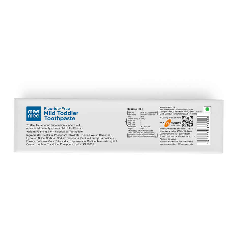 Mee Mee Fluoride-Free Toothpaste For 1 to 5 Years- Strawberry