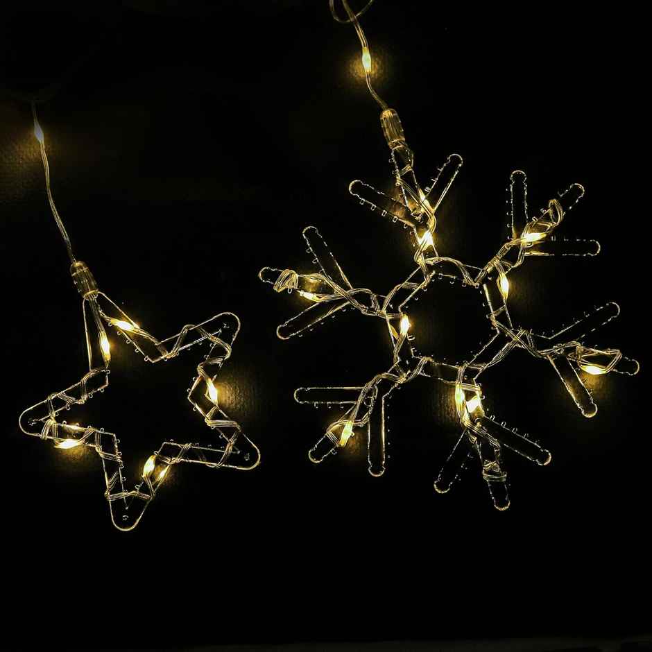 Lexton Decorative Curtain SMD LED Light | 5 Star & 5 Snowflake|8 Flickering Mode Pack-1 WarmWhite