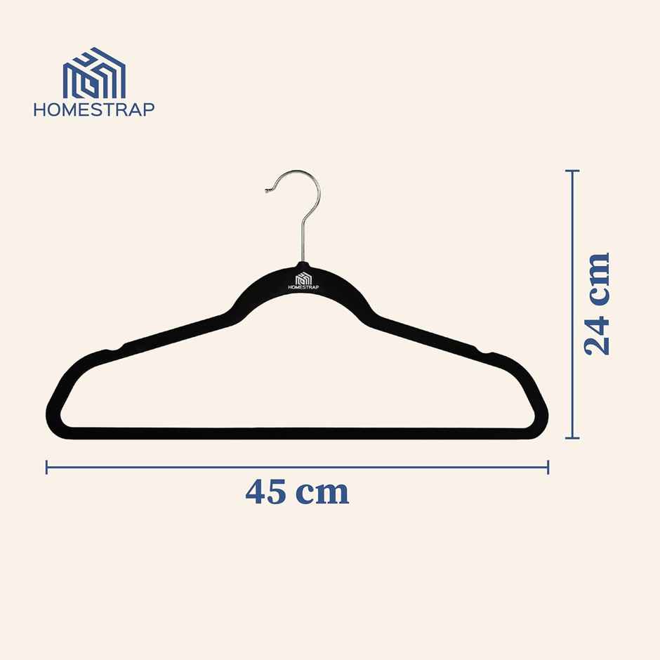 Homestrap Velvet Plastic Cloth Hanger | Black | Pack of 6