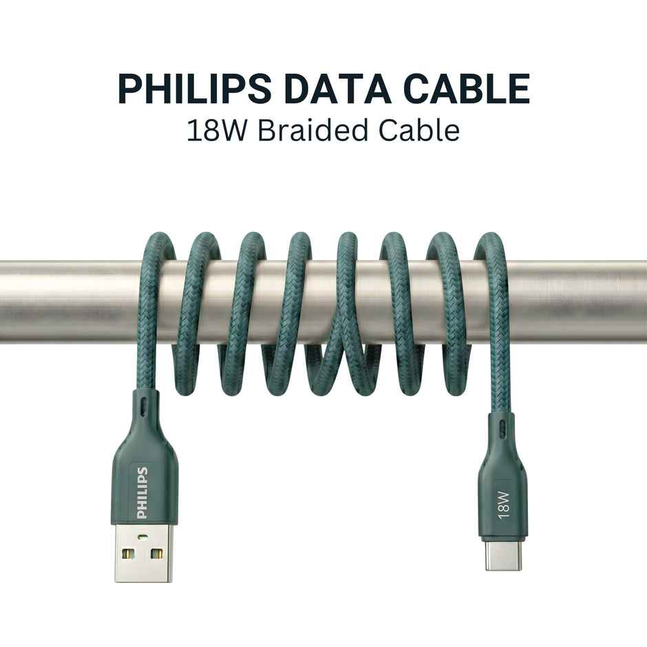 Philips 18W USB A to Type C Fast Charging Cable | DLC4130AT94 | Crystal Teal | 1 m