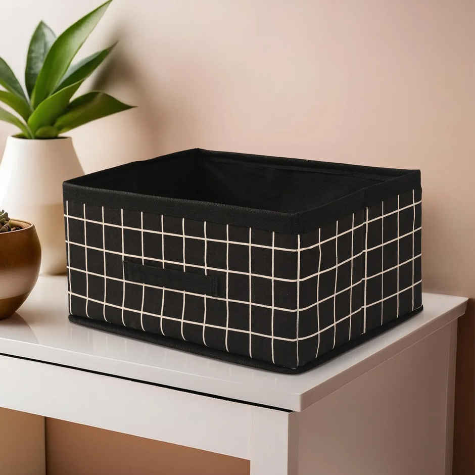 Kuber Foldable Cloth Organizer with Handle | Durable Storage Box | Black