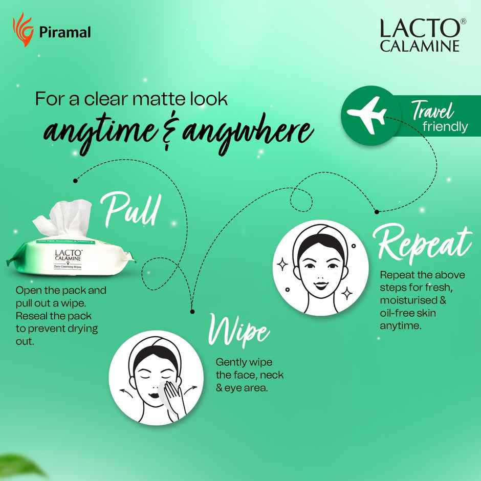 Lacto Calamine Makeup Remover Wipes With Aloe Vera, Cucumber And Vitamin E