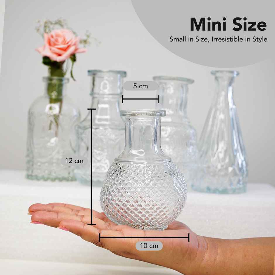 Ekhasa Crystal Clear Glass Bud Vases For Home Decor | Set Of 5 | Center Table Mini Decorative Items