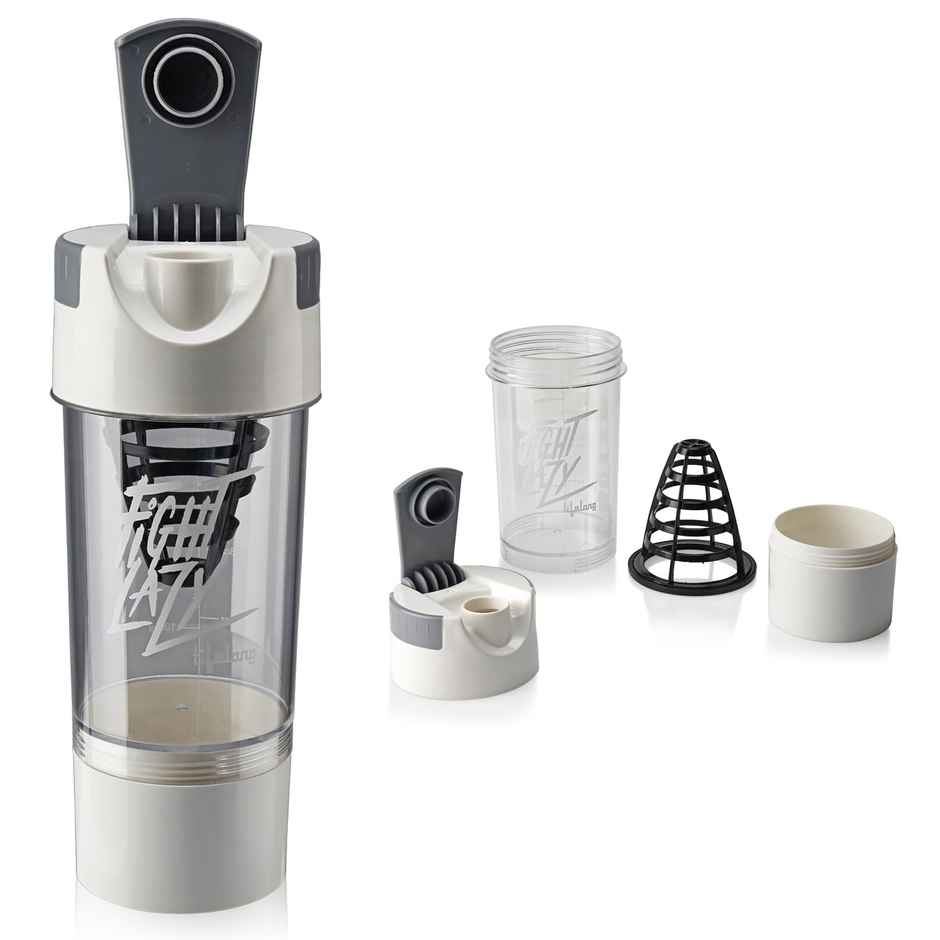 Lifelong Protein Shaker With Extra Compartment Bpa Free Sipper Bottle|500Ml | Llshb03 White Plastic