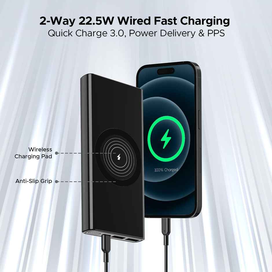 boAt 10000 mAh Wireless Power Bank w/ 15W Wireless Charging - PB310 Wireless Pro (Carbon Black)