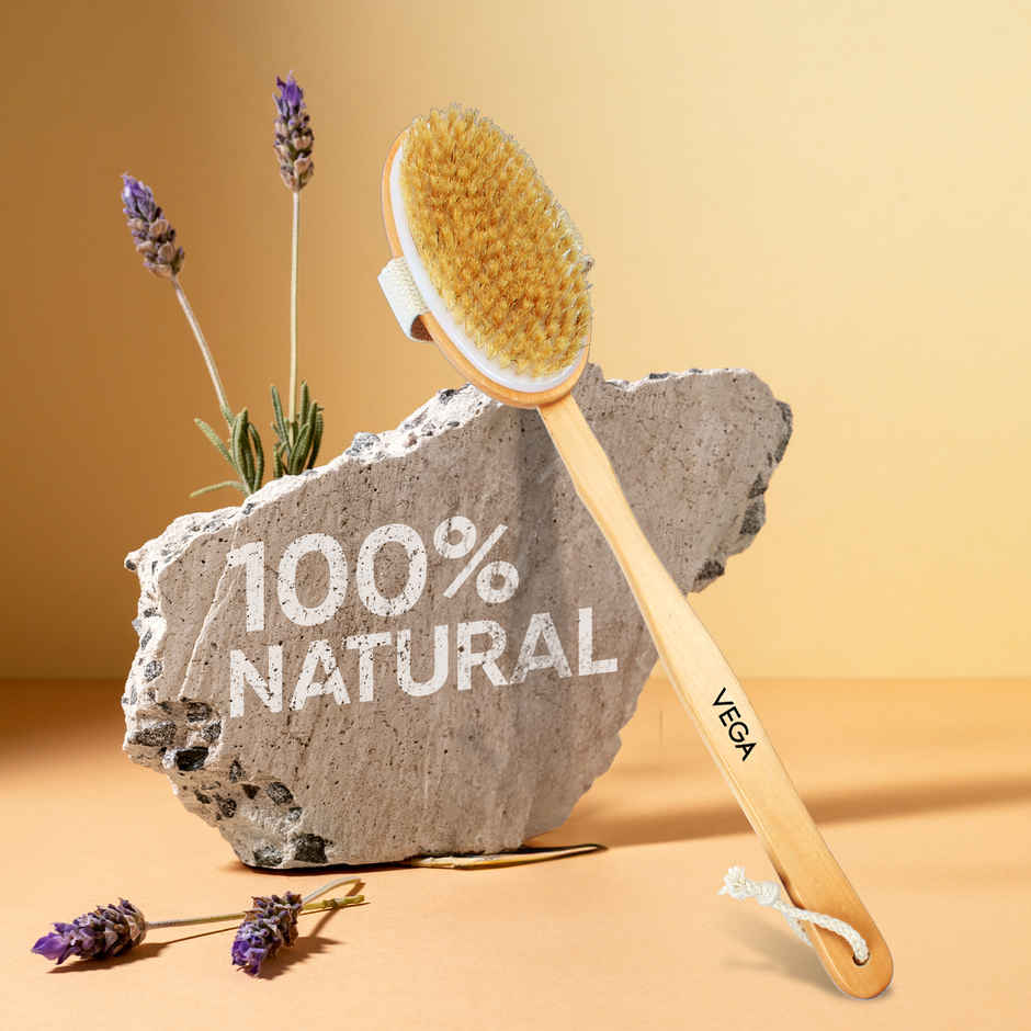 Vega Soft Bristle Bath Brush With Long Handle | Wood | Wooden
