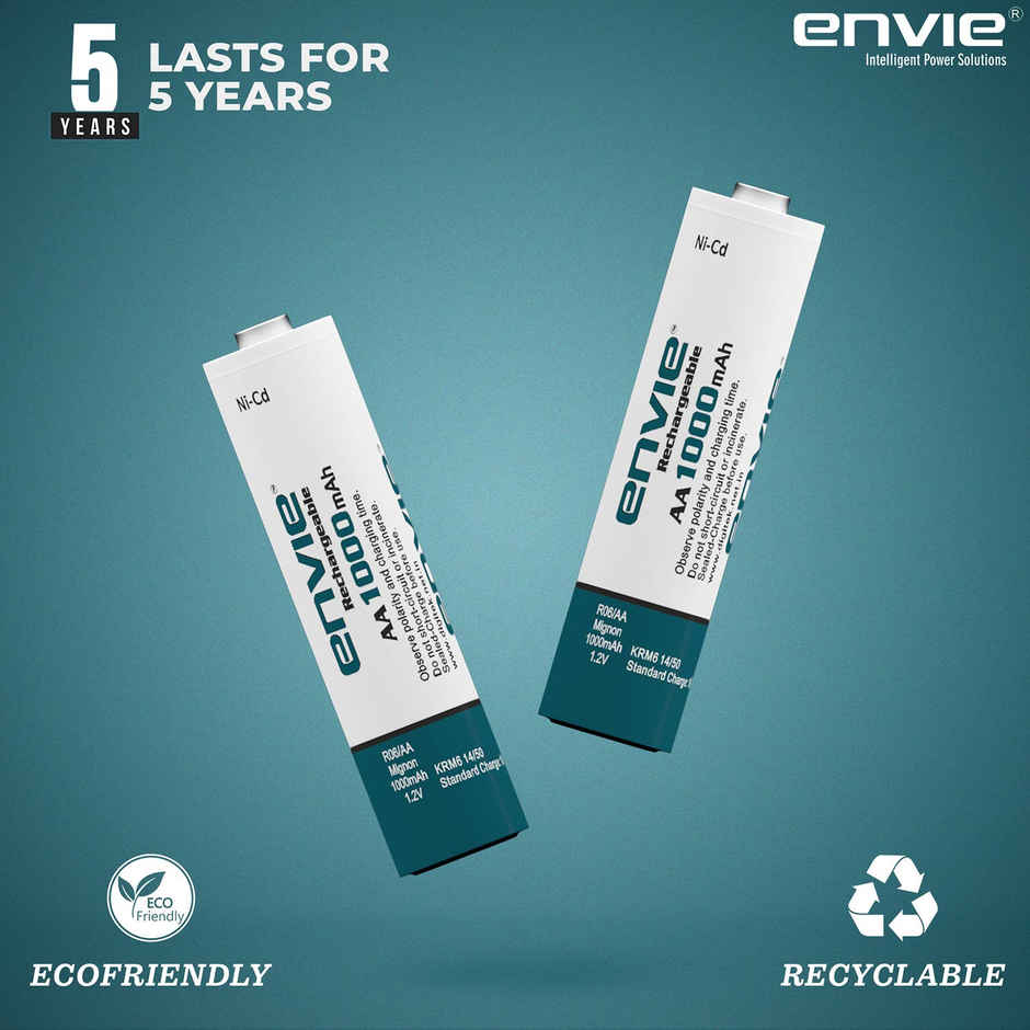 Envie Quick Rechargeable AA 1000 mAh Ni-Cd Batteries (Pack Of 4) | (AA10004Plni-Cd)