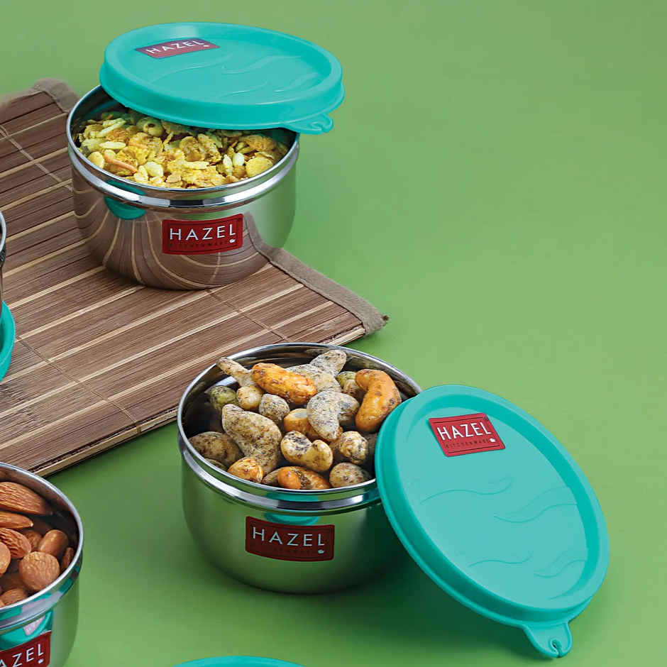 HAZEL Stainless Steel Kitchen Containers - 250 ml Set Of 2 | Air Tight Storage for Kitchen & Tiffin