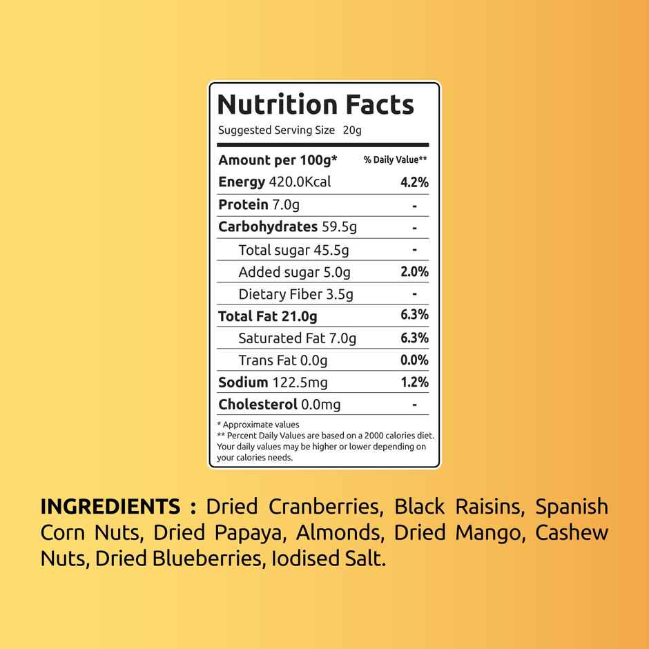 Farmley Snack Mix Dry Fruits - Cranberries, Blueberries, Mango, Almonds, Cashews & More