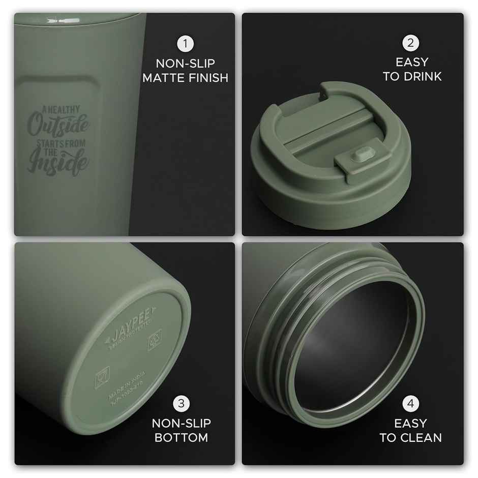 Jaypee ZIPSIP PU Insulated Stainless Steel Coffee Tumbler | Hot & Cold | Green | 385 ml