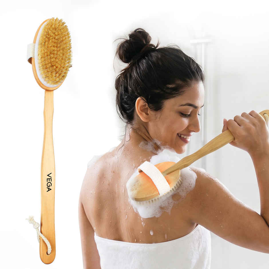 Vega Soft Bristle Bath Brush With Long Handle | Wood | Wooden