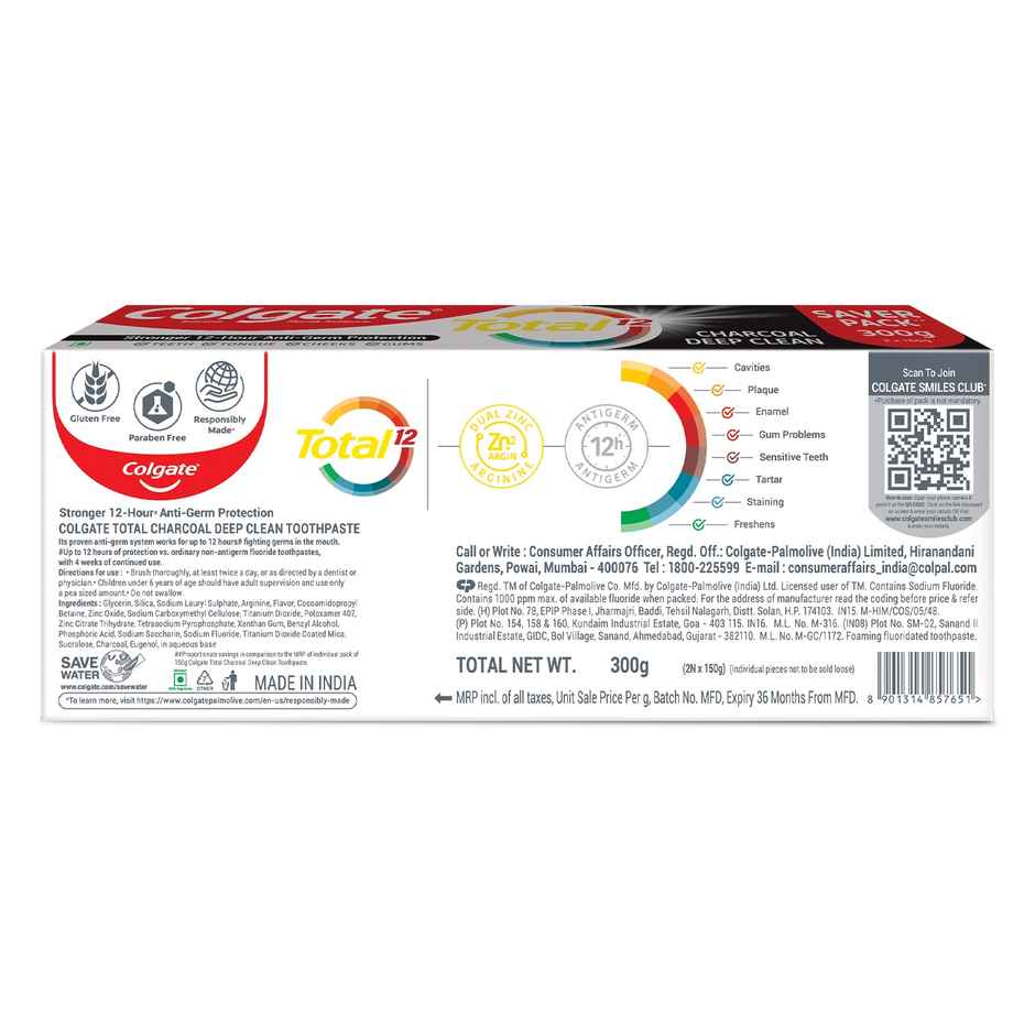 Colgate Total Charcoal Deep Clean Antibacterial Toothpaste Whole Mouth Health Combo Pack