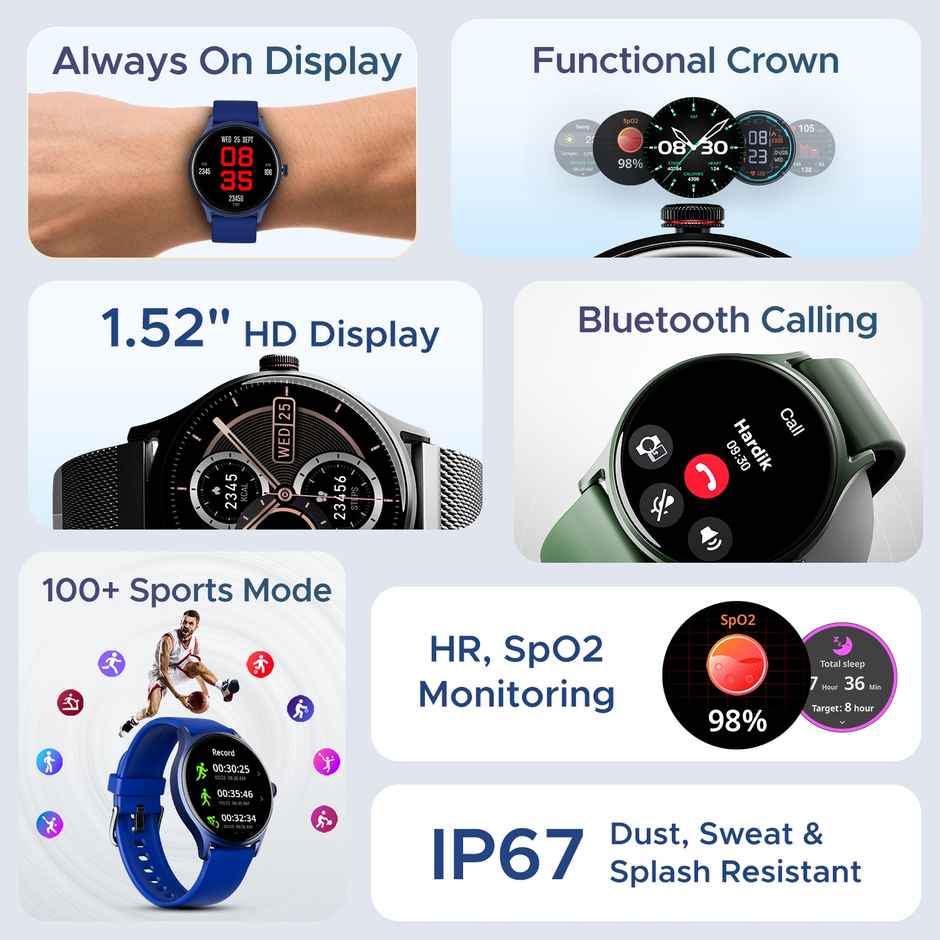 boAt Lunar Vista Smartwatch | 1.52" Display | BT Calling | Functional Crown | Active Black