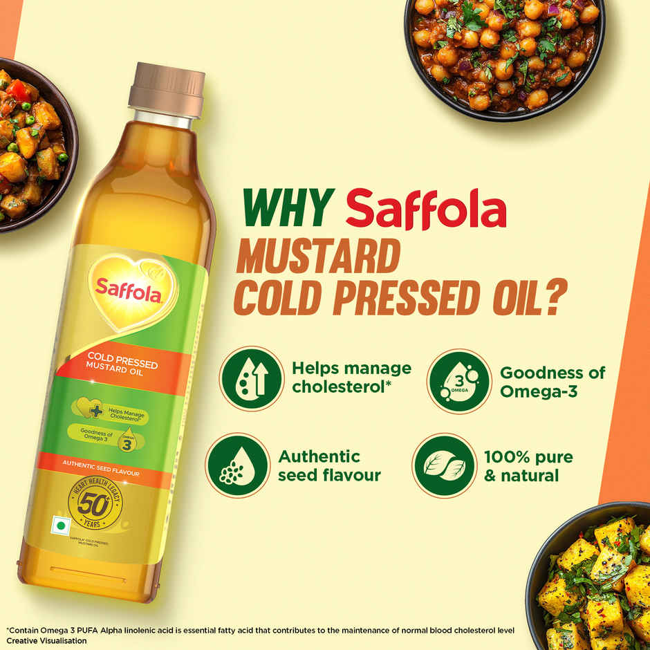 Saffola Cold Pressed Mustard Oil | 100% Cold Pressed Mustard Seed Oil | Helps Manage Cholesterol Combo