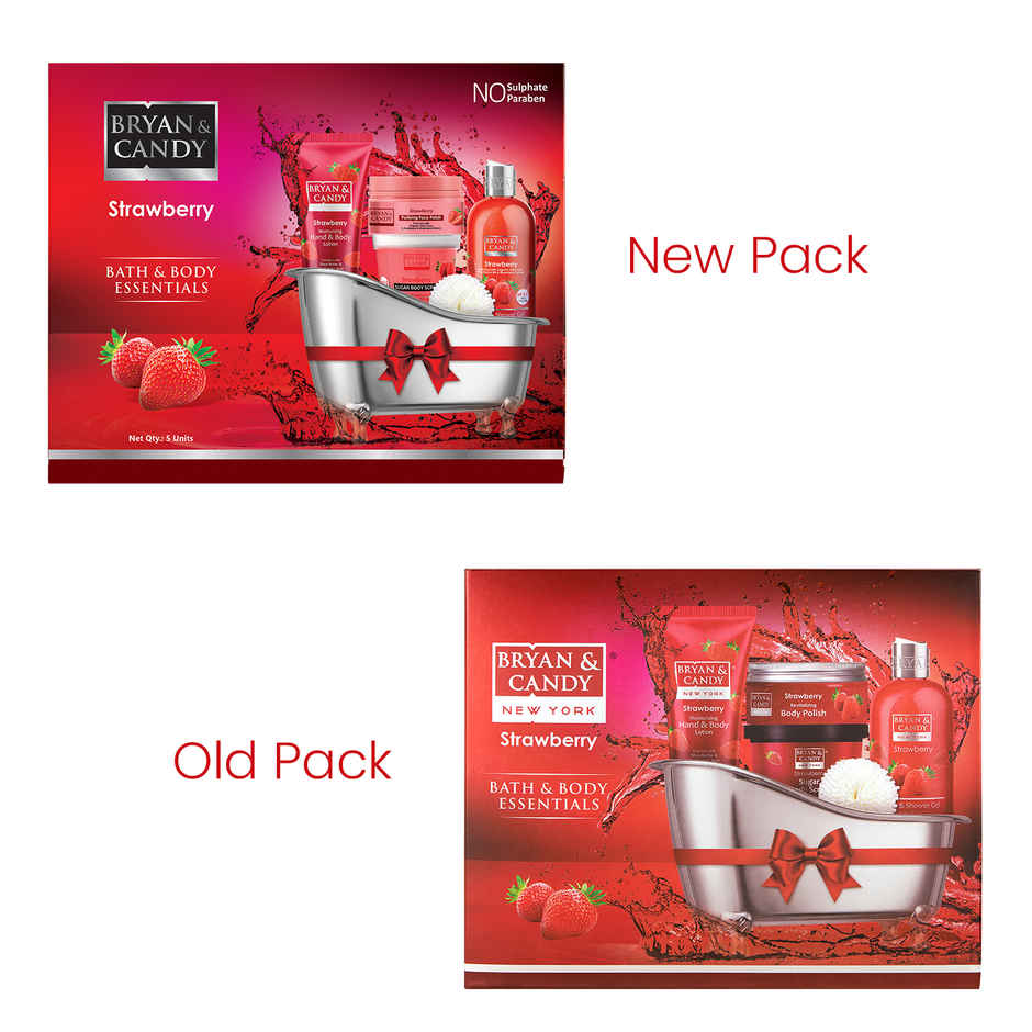 Bryan & Candy Strawberry Bath Tub Kit Gift Set | Complete Home Spa Experience | Pack Of 4