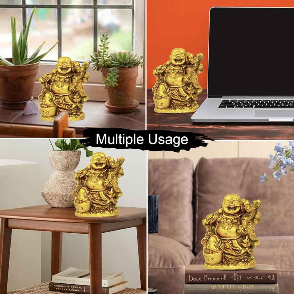 Tied Ribbons Laughing Buddha Statue Figurine Showpiece (13 Cm)