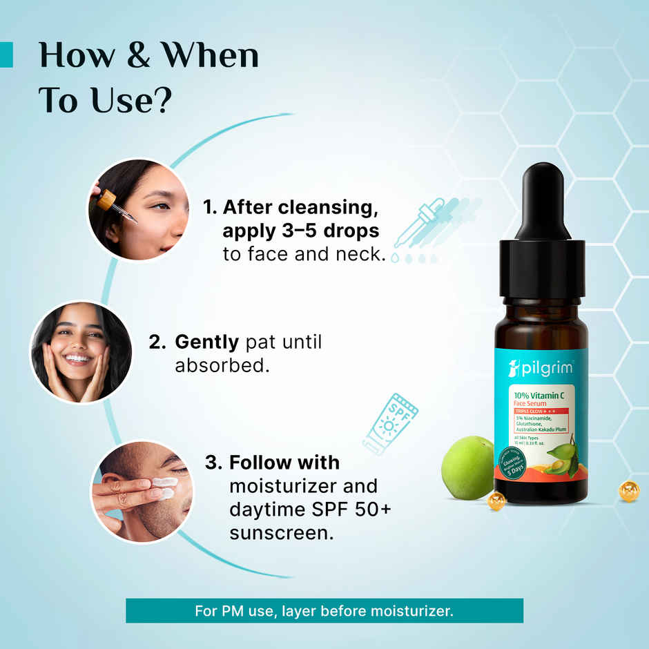 Pilgrim 10% Vitamin C Face Serum with 5% Niacinamide Reduces Dark Spots & Evens Skin Tone