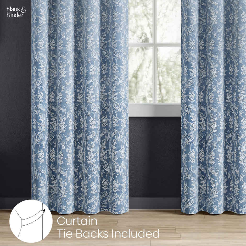 Haus & Kinder Polyester Jacquard Evening Grace Door Curtain | Blue
