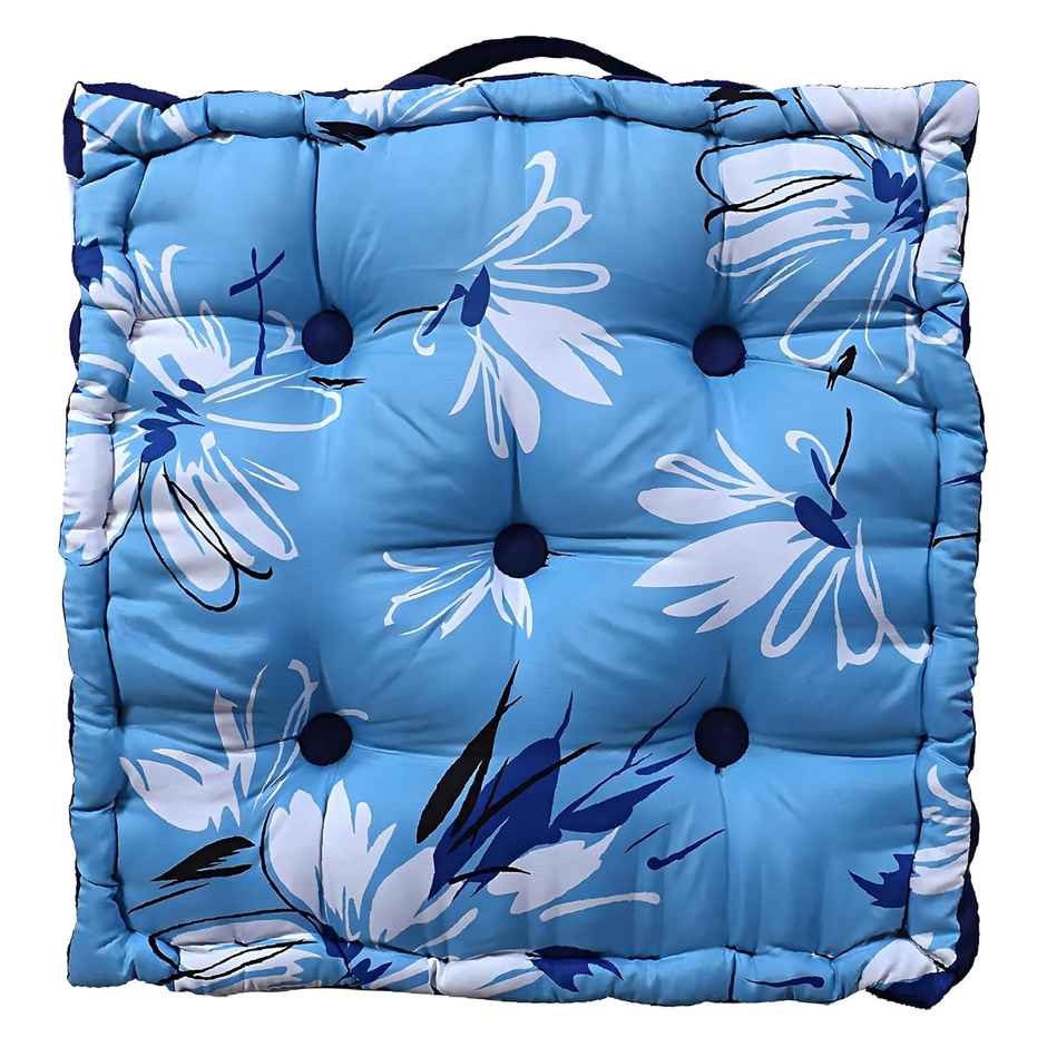 Kuber Industries Square Chair Pad | Comfortable Floral Cushion for Meditation (Sky Blue)