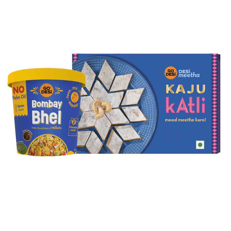 Kaju Katli Classic | Kaju Barfi | Sweets | By Go Desi (200g) & Go Desi Bombay Bhelpuri With Chutney, No Palm Oil (100g) Combo