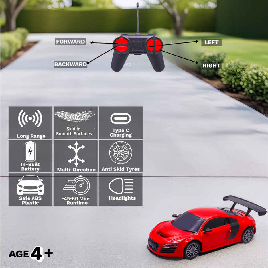 Race N Roll 1:24 Rechargeable Hi Speed Mini Remote Control Car - Aud Red