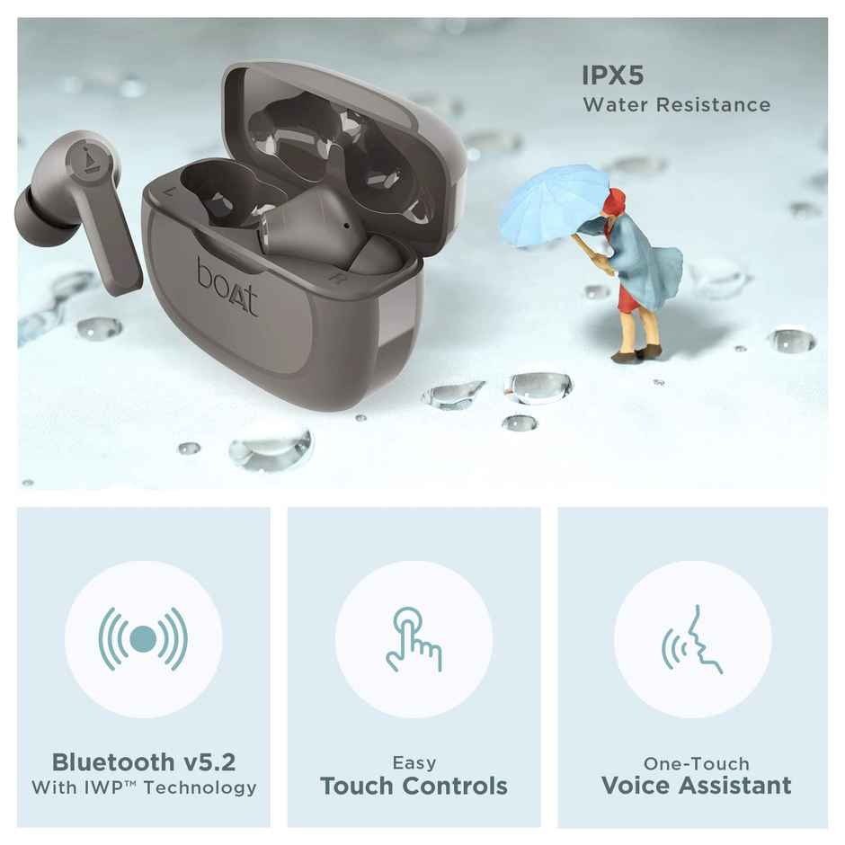 boAt Airdopes 393 ANC TWS Earbuds W/ 32db Hybrid ANC, Quad Mics With Enx Tech(Davy's Grey)
