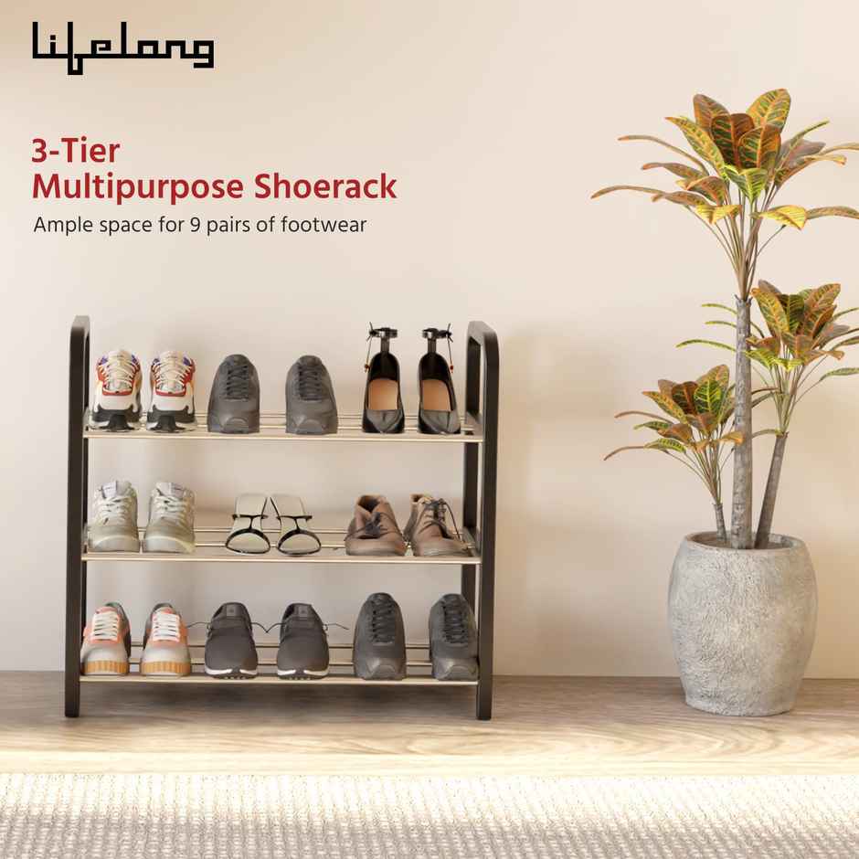 Lifelong Shoe Rack for Home | 3-Tier | Ideal for 9 Shoe Pairs| Space Saving | Chrome Finish