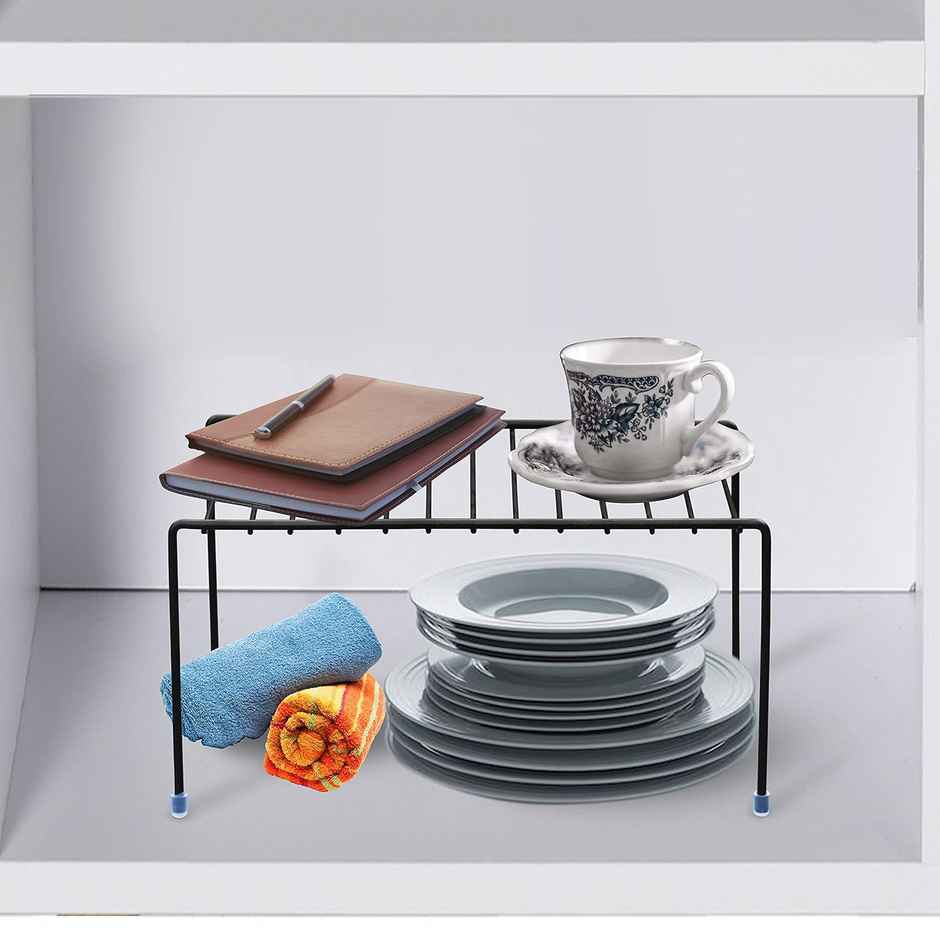 Plantex Stainless Steel Kitchen Storage Rack Plate Stand for Cabinet - Black Finish