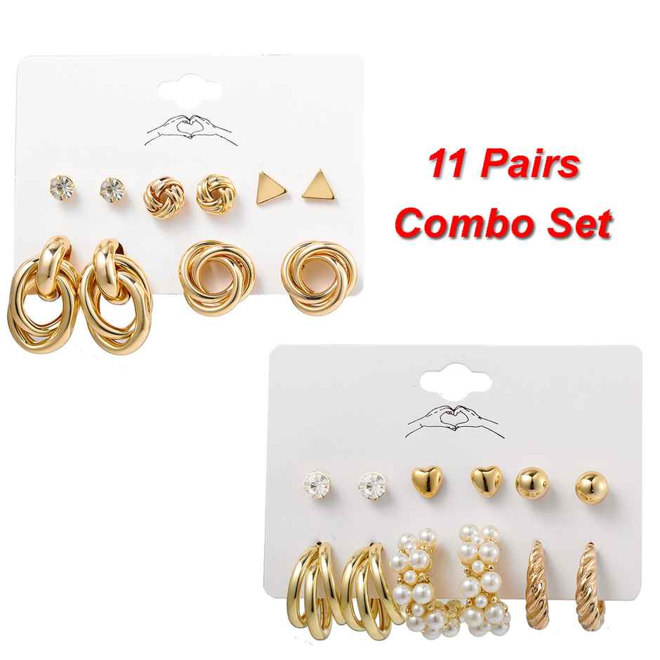 Shining Diva Fashion 11 Pairs Combo Set Latest Stylish Stud Earrings for Women and Girls Rr15824er