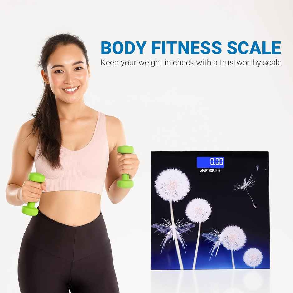 Ant Esports Flora Dandelion Personal Digital Bathroom weighing scale with Wide LCD Display - Black