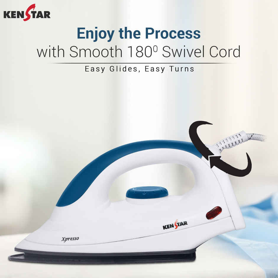 Kenstar Xpresso 1000 W Dry Iron Quick Heat Up, Anti Bacterial Dual Coated Soleplate-Blue & White