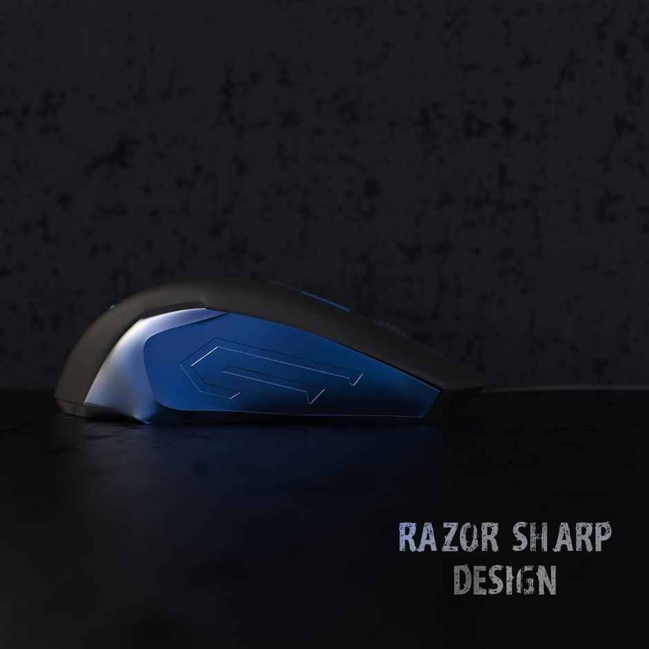 Arctic Fox Wired Usb Gaming Mouse With Breathing Lights And Dpi Upto 3600 - Black & Blue