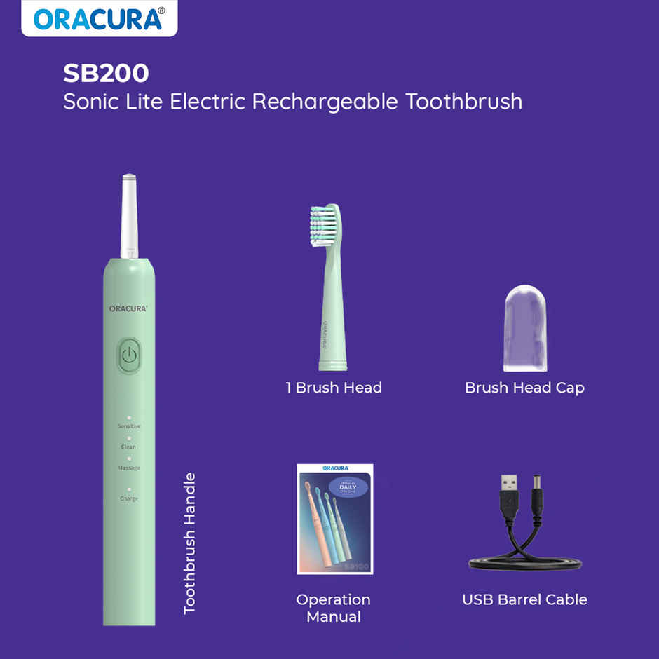 Oracura Sb200 Sonic Lite Rechargeable Electric Toothbrush Green