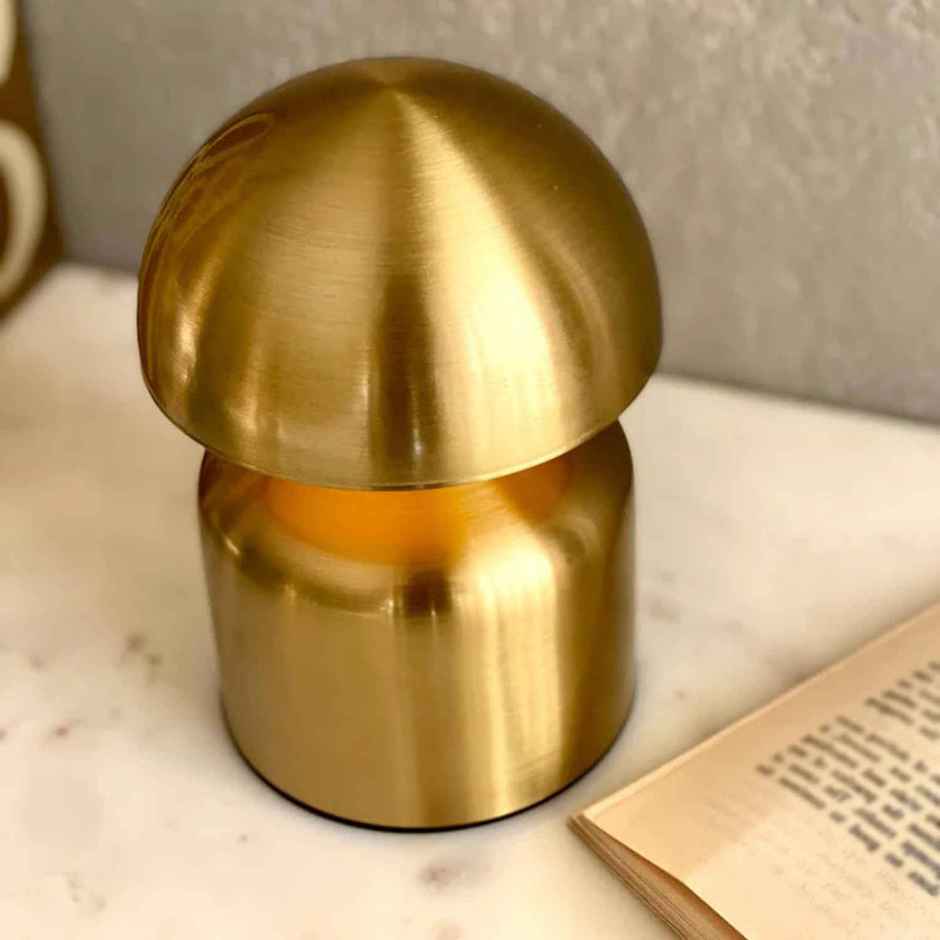 Homesake Metal Mushroom Table Lamp | Portable Dimmable | Touch Control Wireless Charging | Gold