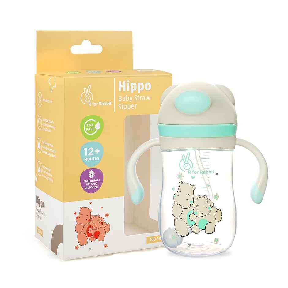 R for Rabbit Premium Hippo Baby Straw Sipper Bottle (300 ml Green)